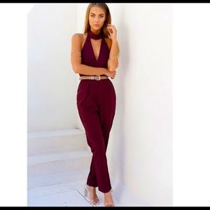 Sabo skirt maroon collar jumpsuit